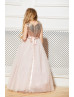 Champagne Gold Sequin Blush Pink Tulle Floor Length Flower Girl Dress